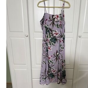 Jennifer Lopez Women XXL Lavender Tropical Floral Wrap Midi Dress Ruffle Hem